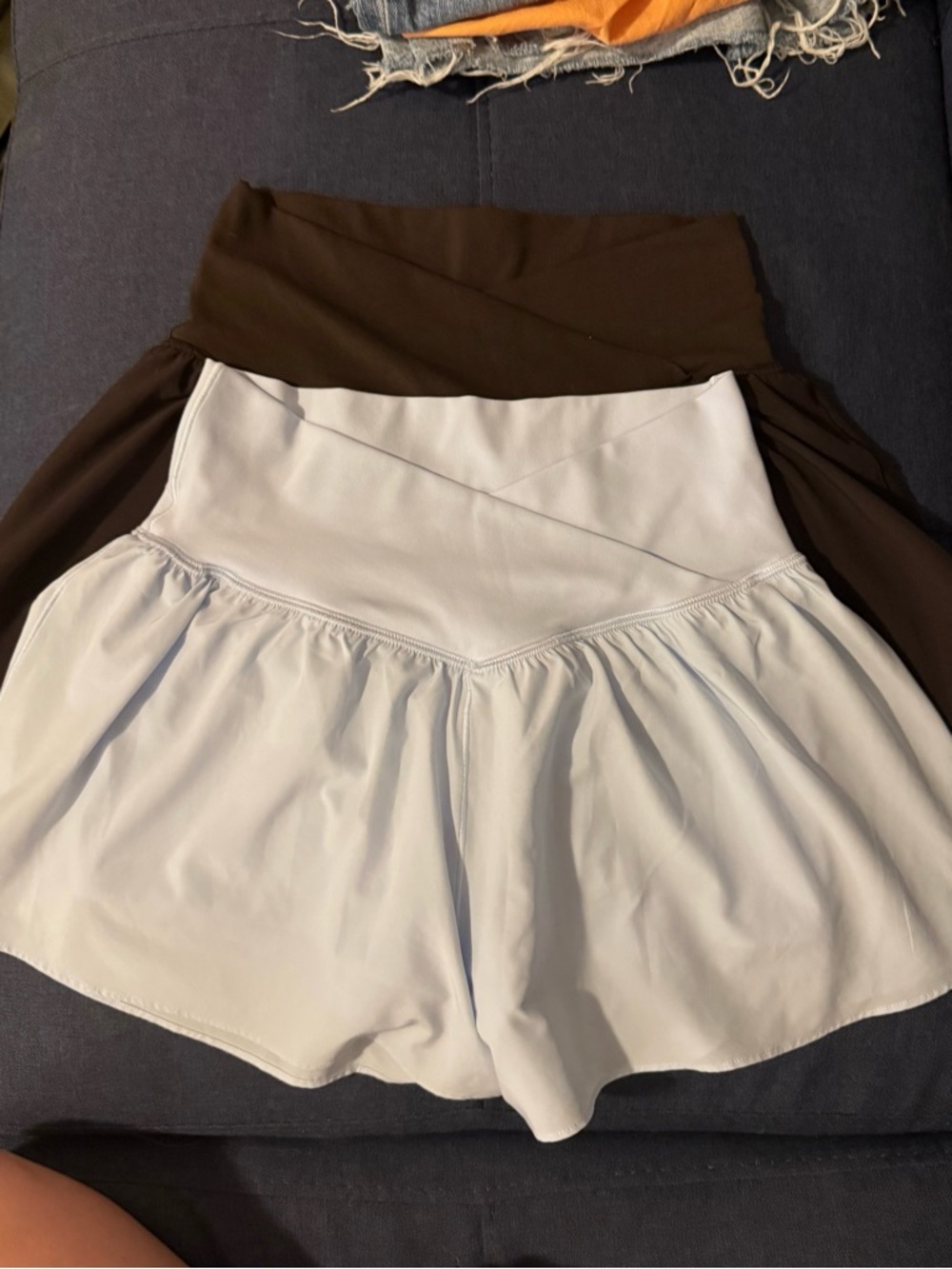 aerie light blue and brown crossover shorts!
